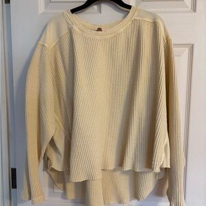 Free People Cream Waffle Knit Top